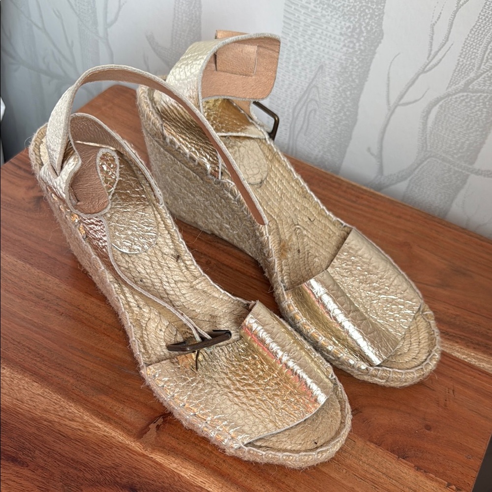 J. Crew Gold Espadrille Wedge Sandals